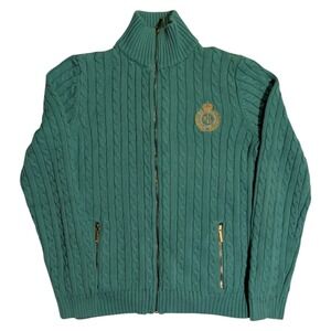 Lauren Ralph Lauren Sweater Women's Size M Crest Logo 100% Cotton Zip Up
